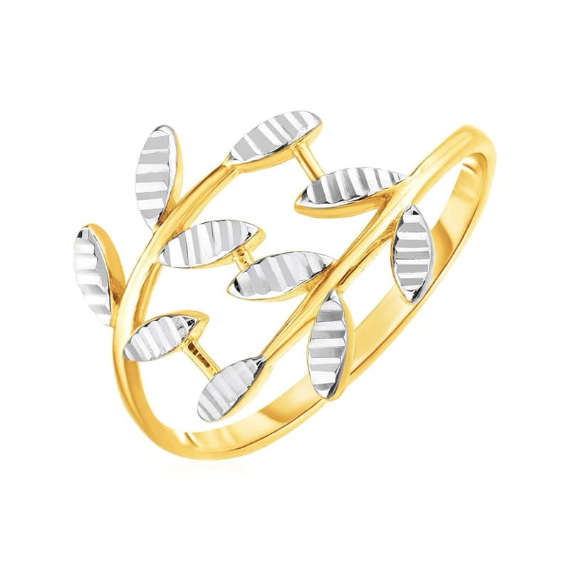 Crossover Leaves Ring, 14K Two-Tone Gold