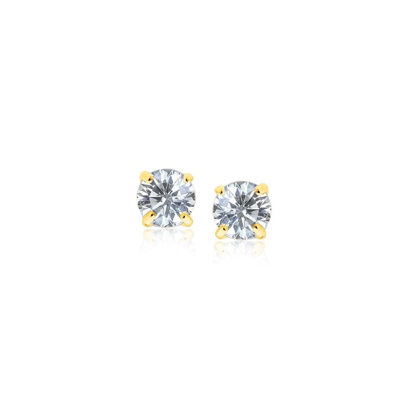 CZ Stud Earrings, 14K Yellow Gold