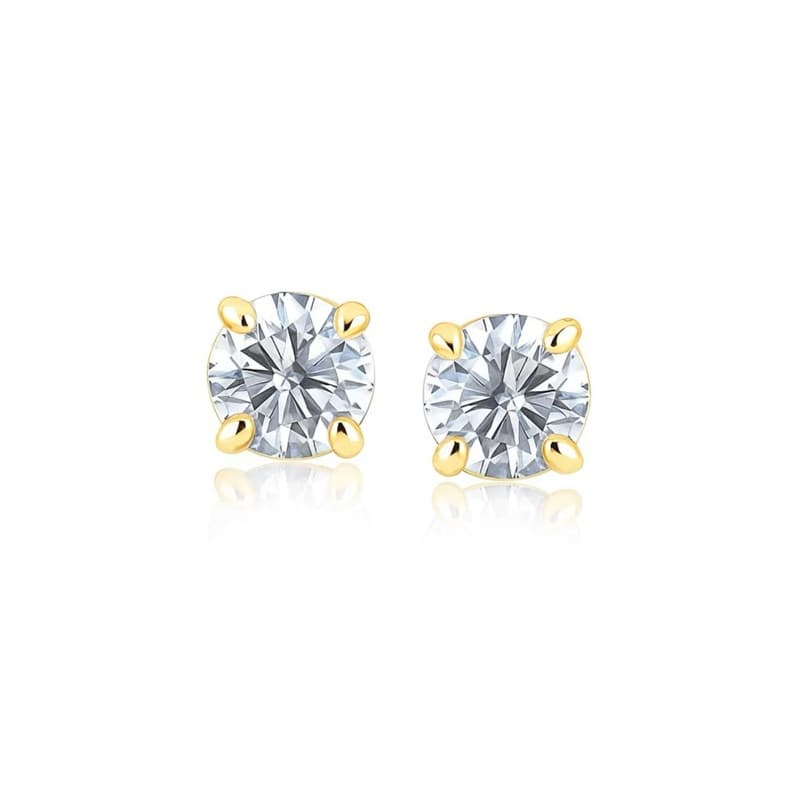 CZ Stud Earrings, 14K Yellow Gold