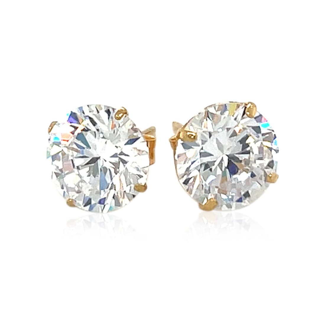 CZ Stud Earrings, 14K Yellow Gold