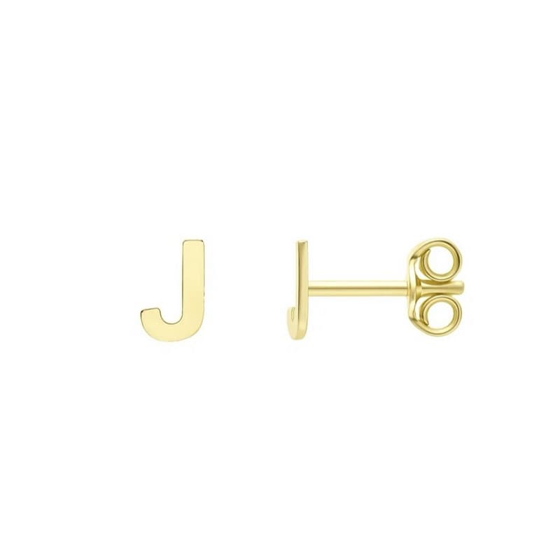 Aretes Inicial «J», Oro Amarillo 14K