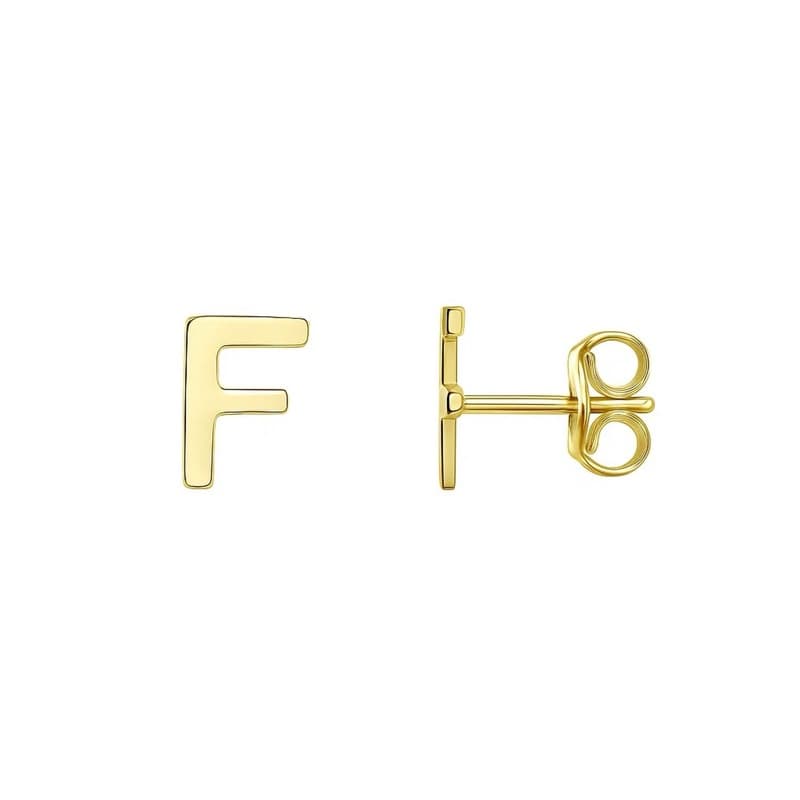 Aretes Inicial «F», Oro Amarillo 14K