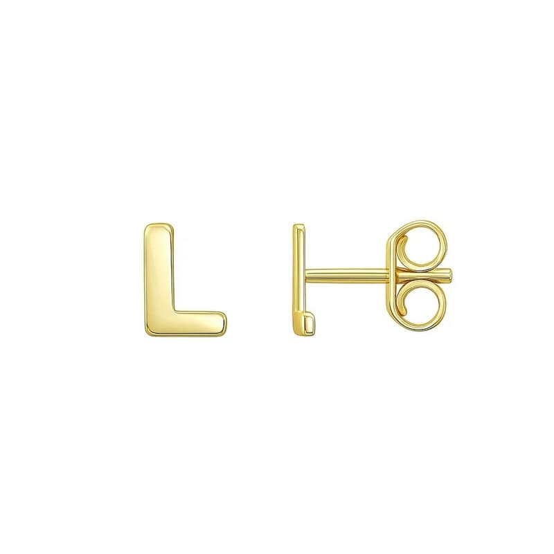 Aretes Inicial «L», Oro Amarillo 14K
