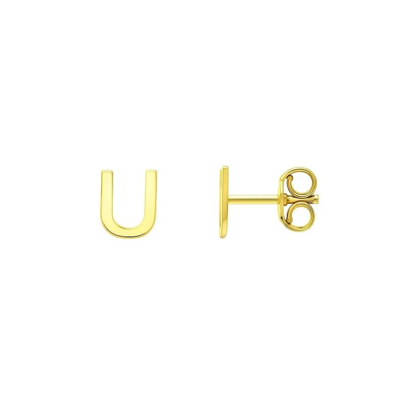 Initial “U” Earrings, 14K Yellow Gold