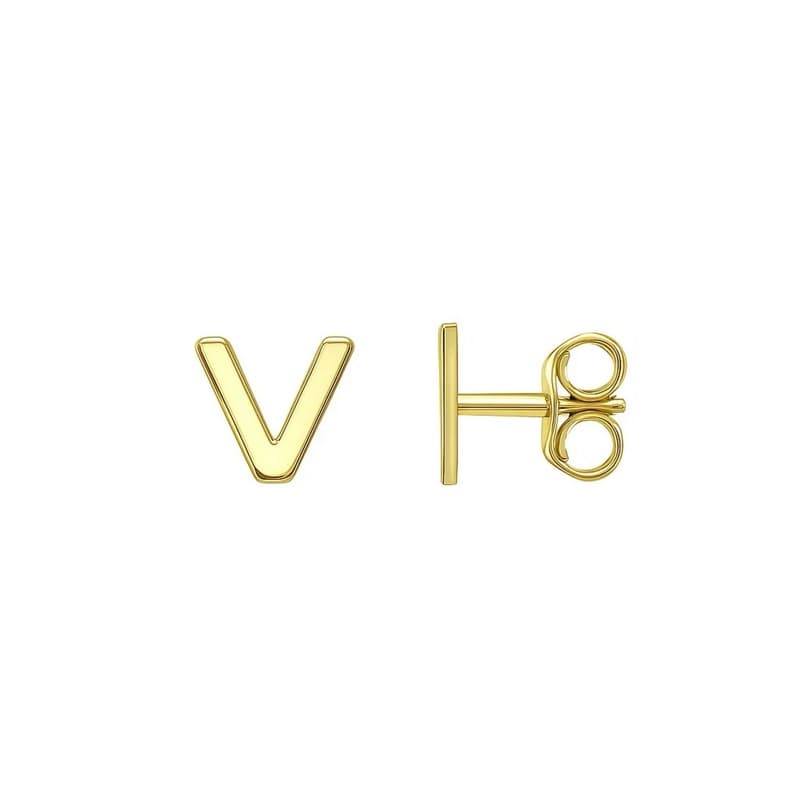 Initial “V” Earrings, 14K Yellow Gold