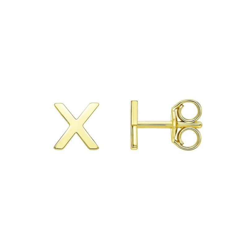 Aretes Inicial «X», Oro Amarillo 14K