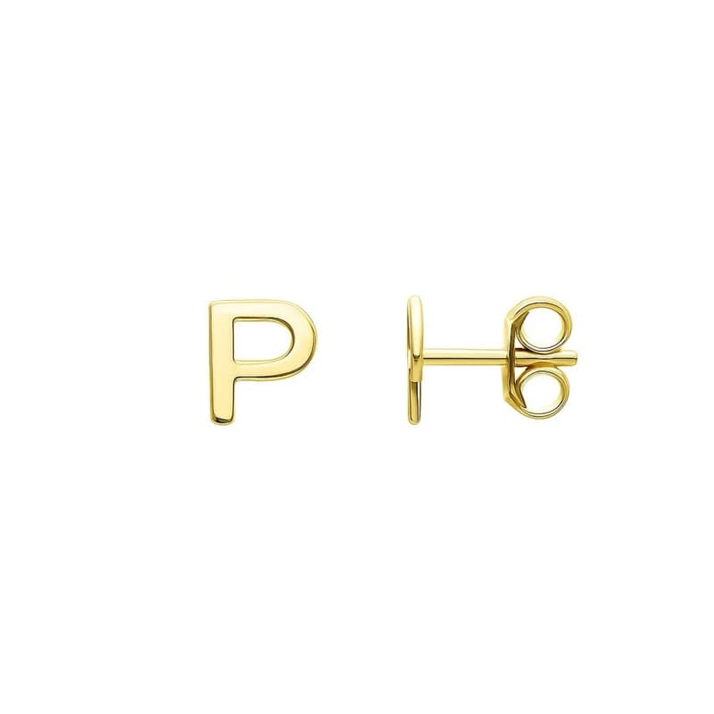 Initial “P” Earrings, 14K Yellow Gold