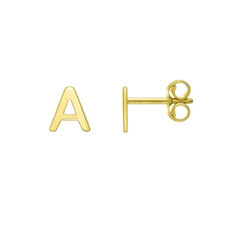 Aretes Inicial «A», Oro Amarillo 14K