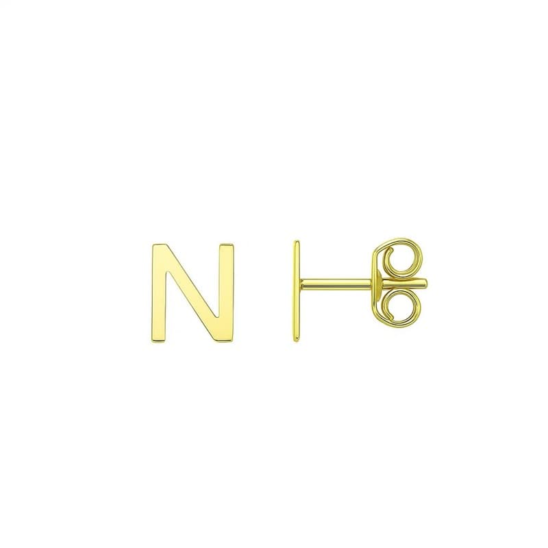 Aretes Inicial «N», Oro Amarillo 14K