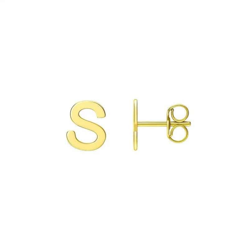 Aretes Inicial «S», Oro Amarillo 14K