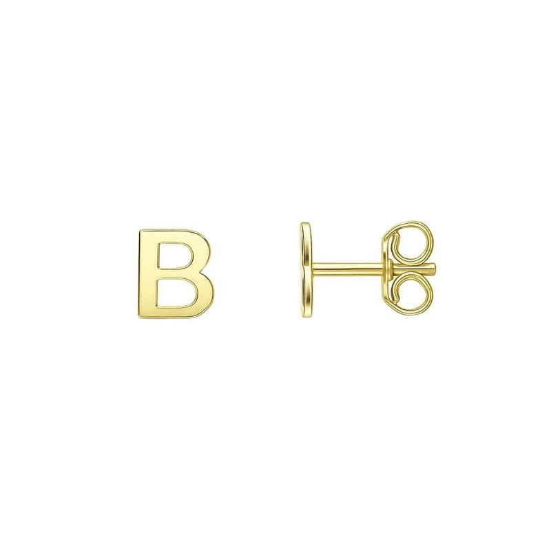 Initial “B” Earrings, 14K Yellow Gold