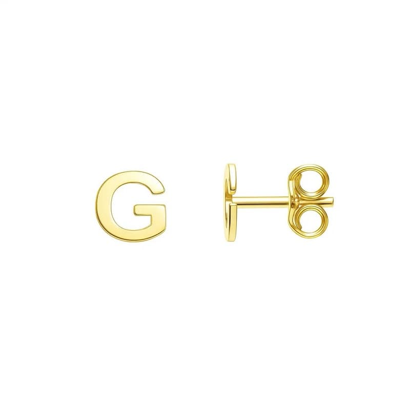 Initial “G” Earrings, 14K Yellow Gold