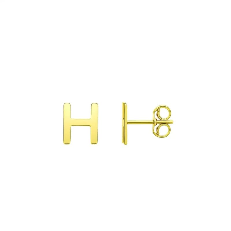 Aretes Inicial «H», Oro Amarillo 14K