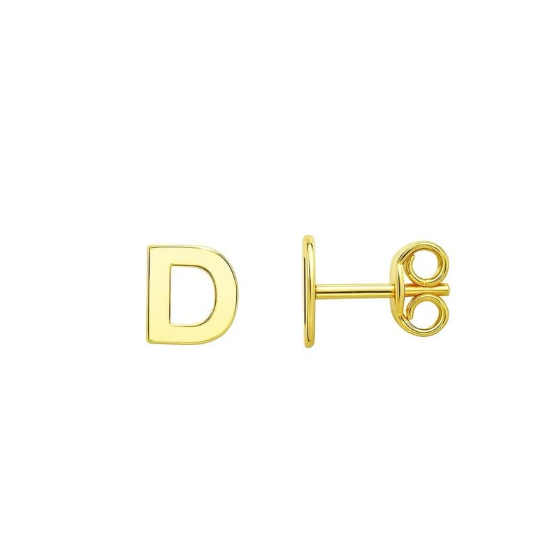 Aretes Inicial «D», Oro Amarillo 14K