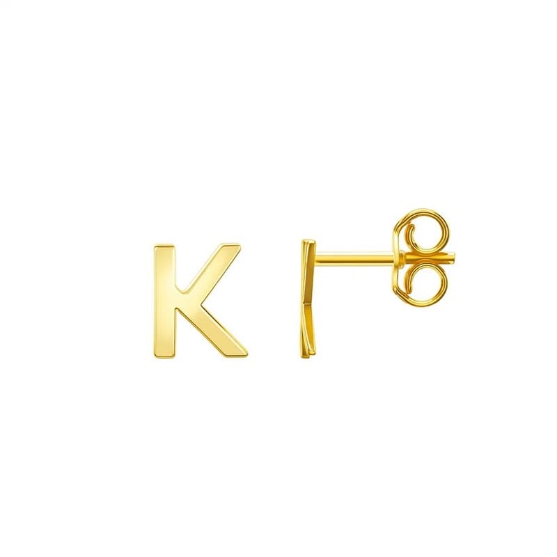 Initial “K” Earrings, 14K Yellow Gold