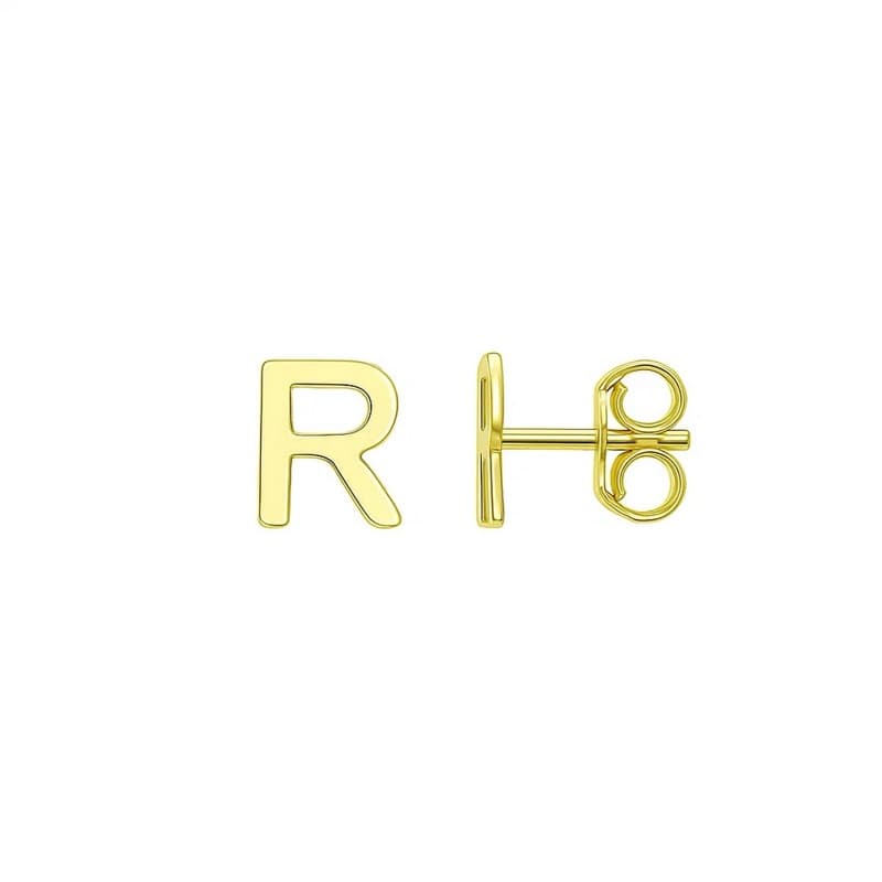 Initial “R” Earrings, 14K Yellow Gold