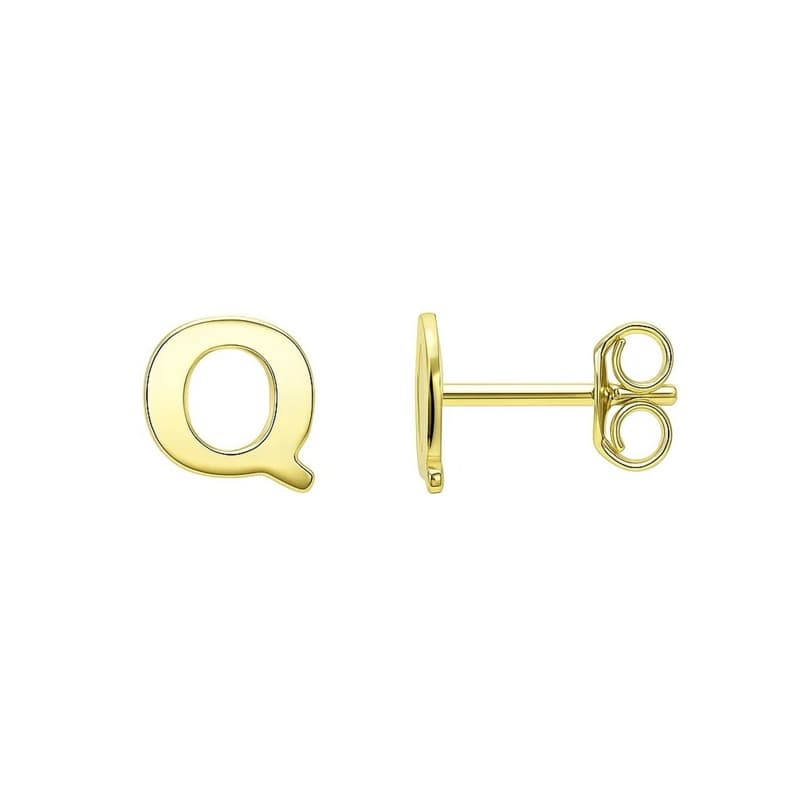 Initial “Q” Earrings, 14K Yellow Gold