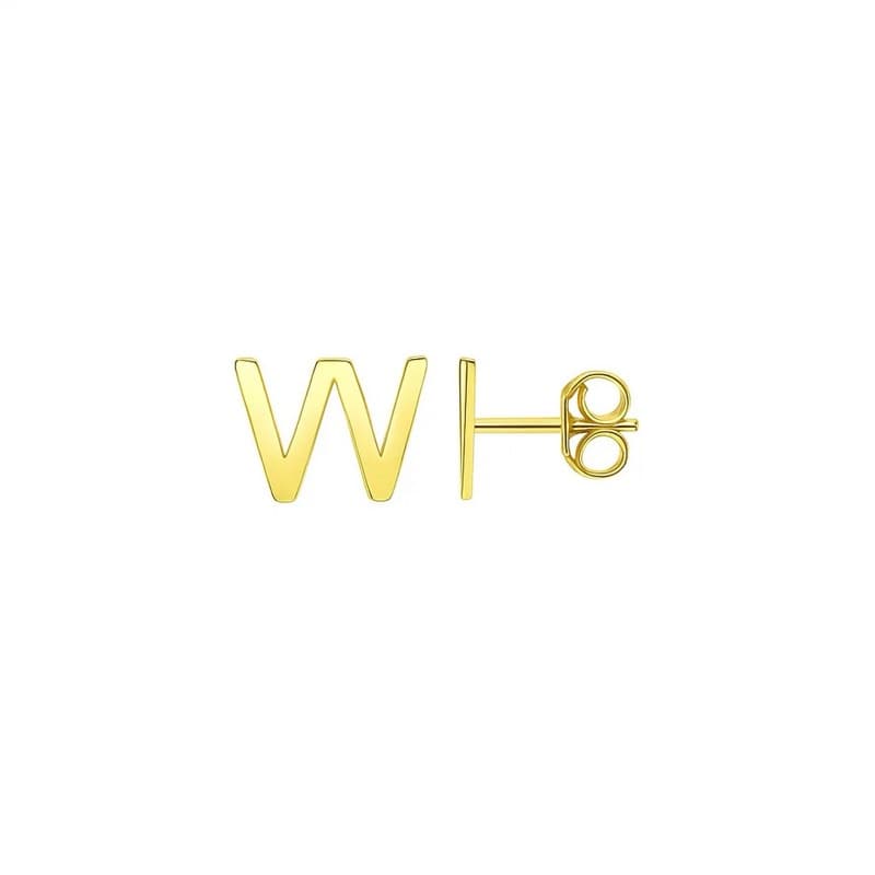 Initial “W” Earrings, 14K Yellow Gold