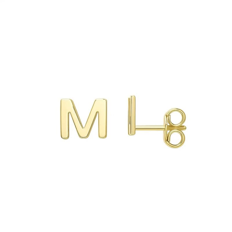 Initial “M” Earrings, 14K Yellow Gold
