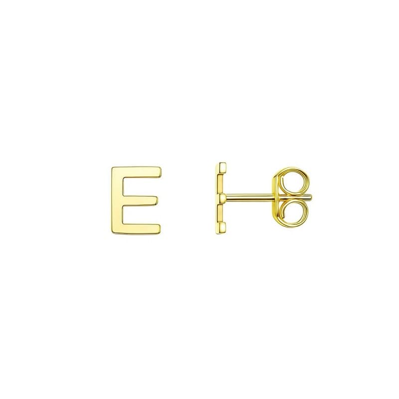 Initial “E” Earrings, 14K Yellow Gold