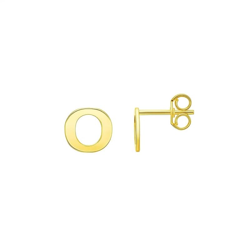 Initial “O” Earrings, 14K Yellow Gold