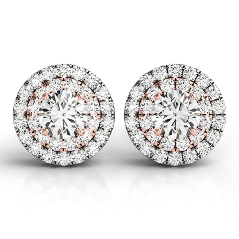 Halo Earrings, 14K White & Rose Gold