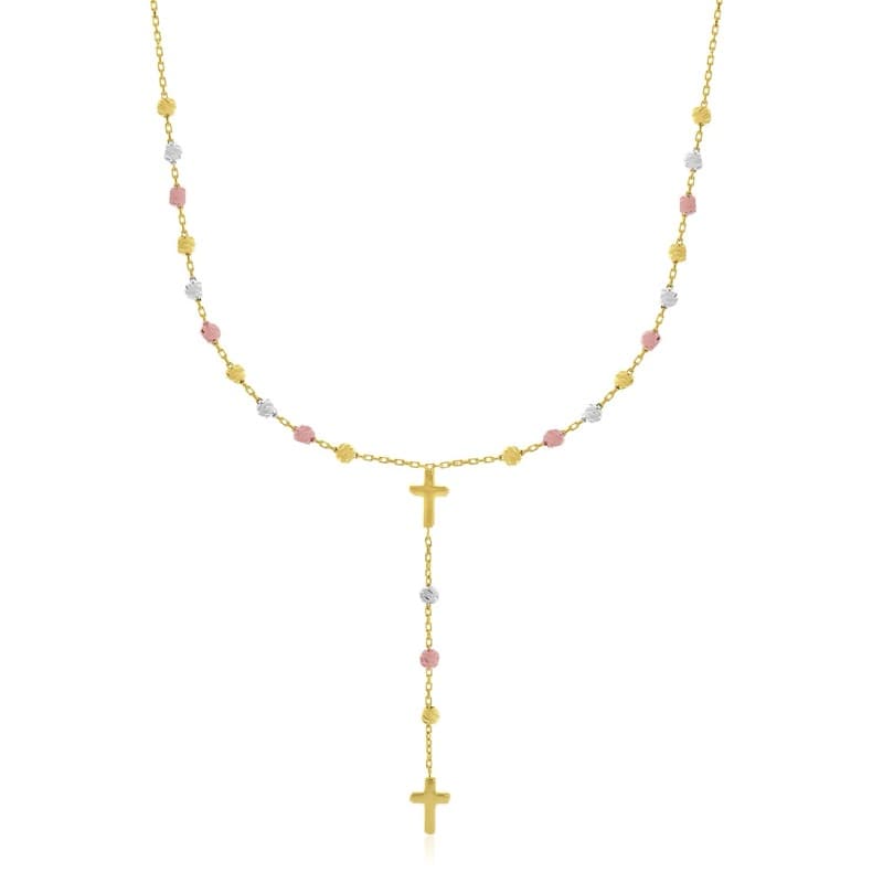 Rosary Pendant Necklace, 14K Tri-Color Gold