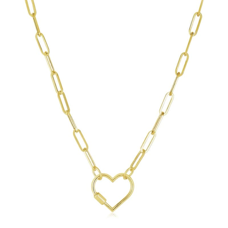 Cadena Paperclip Corazón, Oro Amarillo 14K