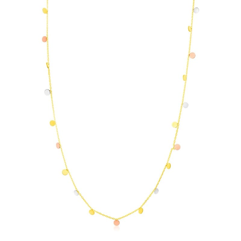 Dangling Circles Necklace, 14K Tri-Color Gold
