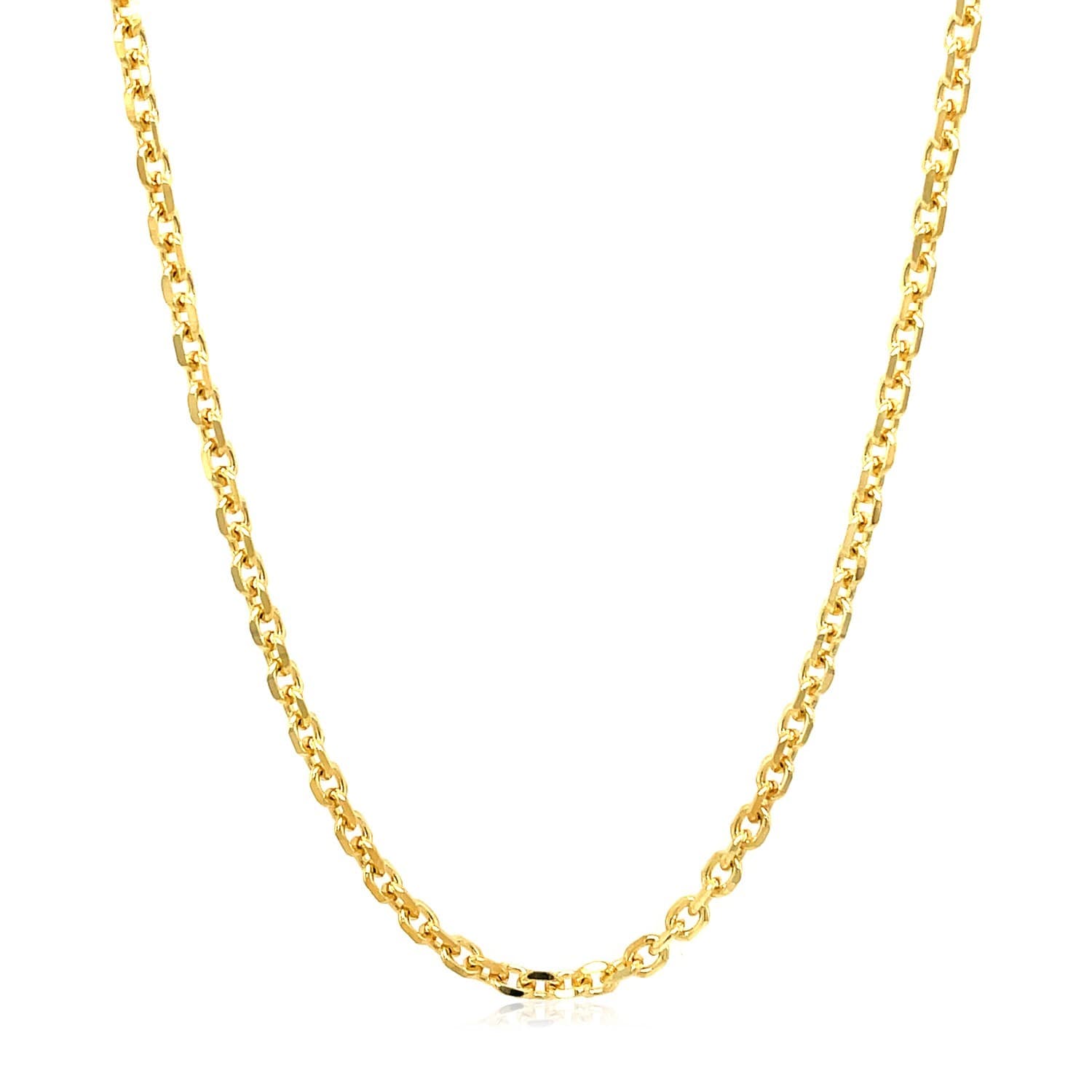 The diamond-cut cable chain hanging in a V against white