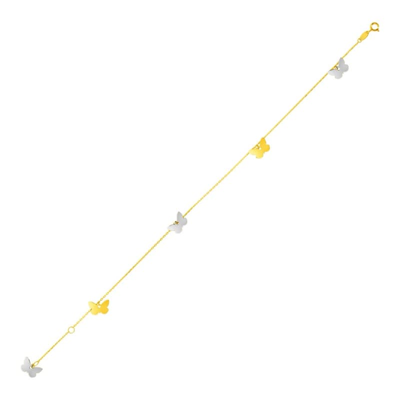Tobillera con Dije, Oro Dos Tonos 14K