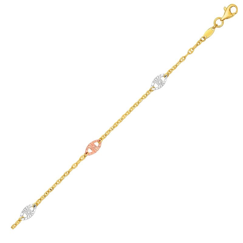 Fancy Anklet, 14K Tri-Color Gold